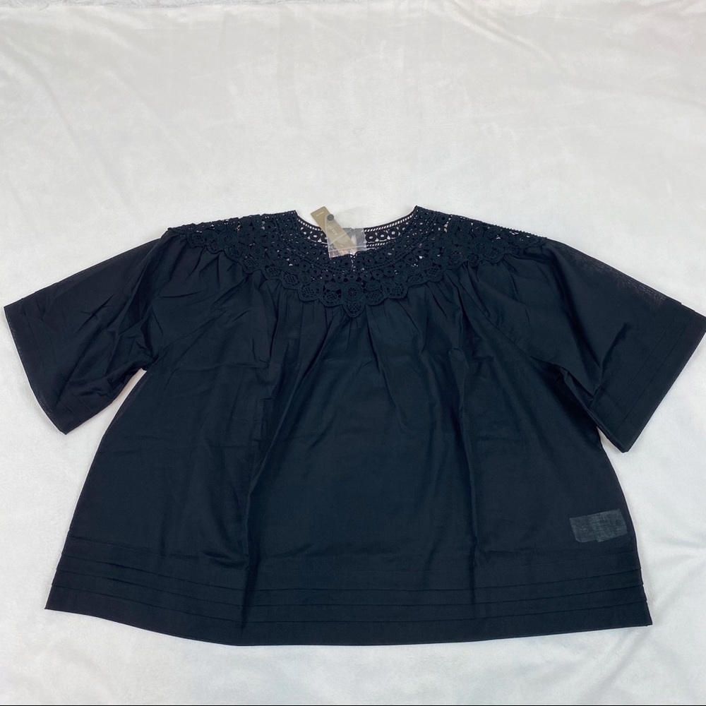 J Crew lace crochet cotton top pleated oversized‎